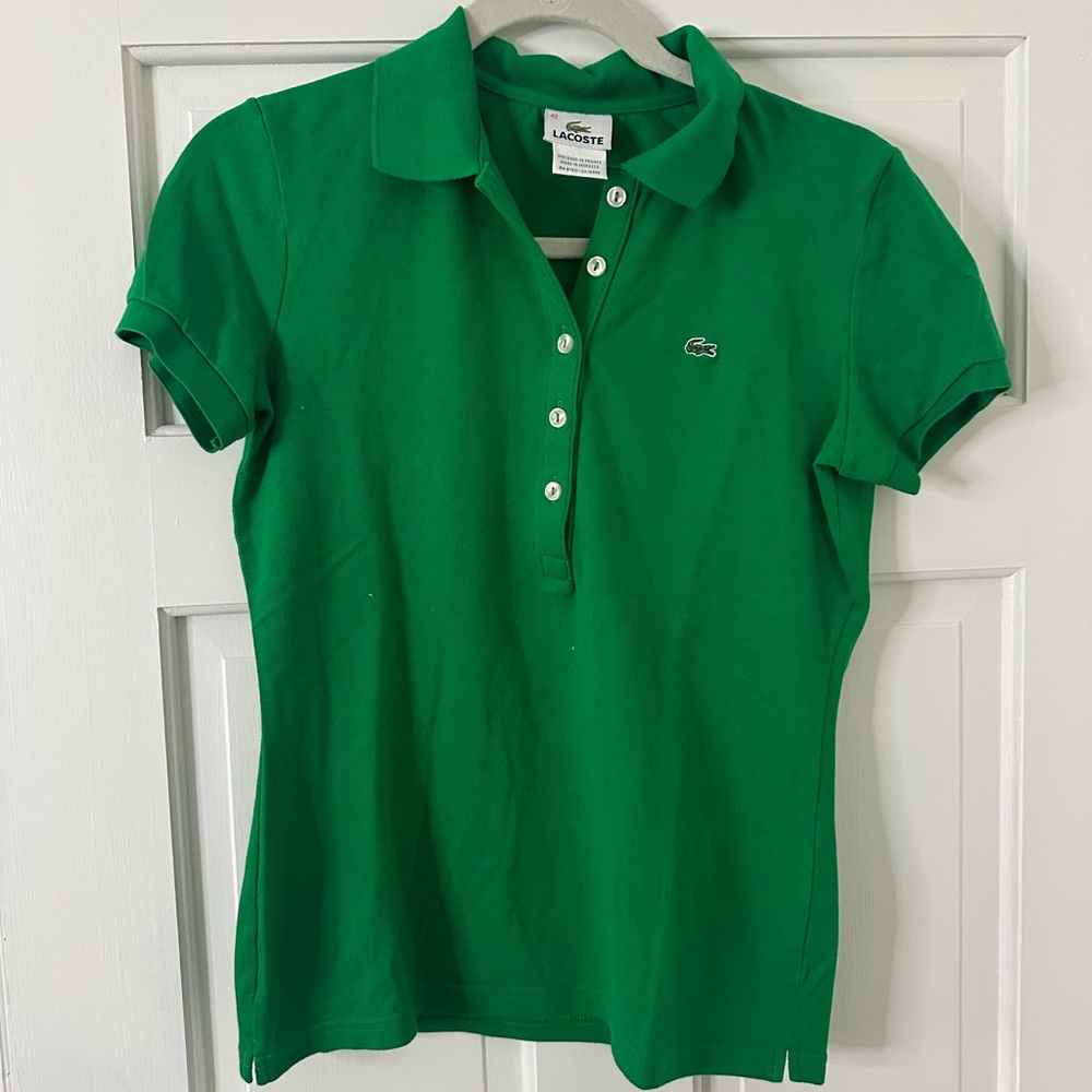 Lacoste Women's Green Button Down Polo Shirt